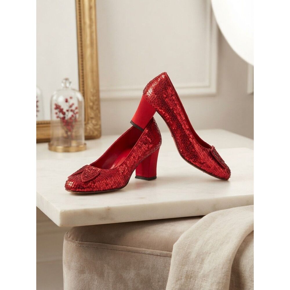 Elle Red Sequin Sorothy Wizard of Oz Heels Ruby Red Preow 8 Flawed